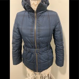BURBERRY Brit Navy Hooded Belted Down Puffer Coat